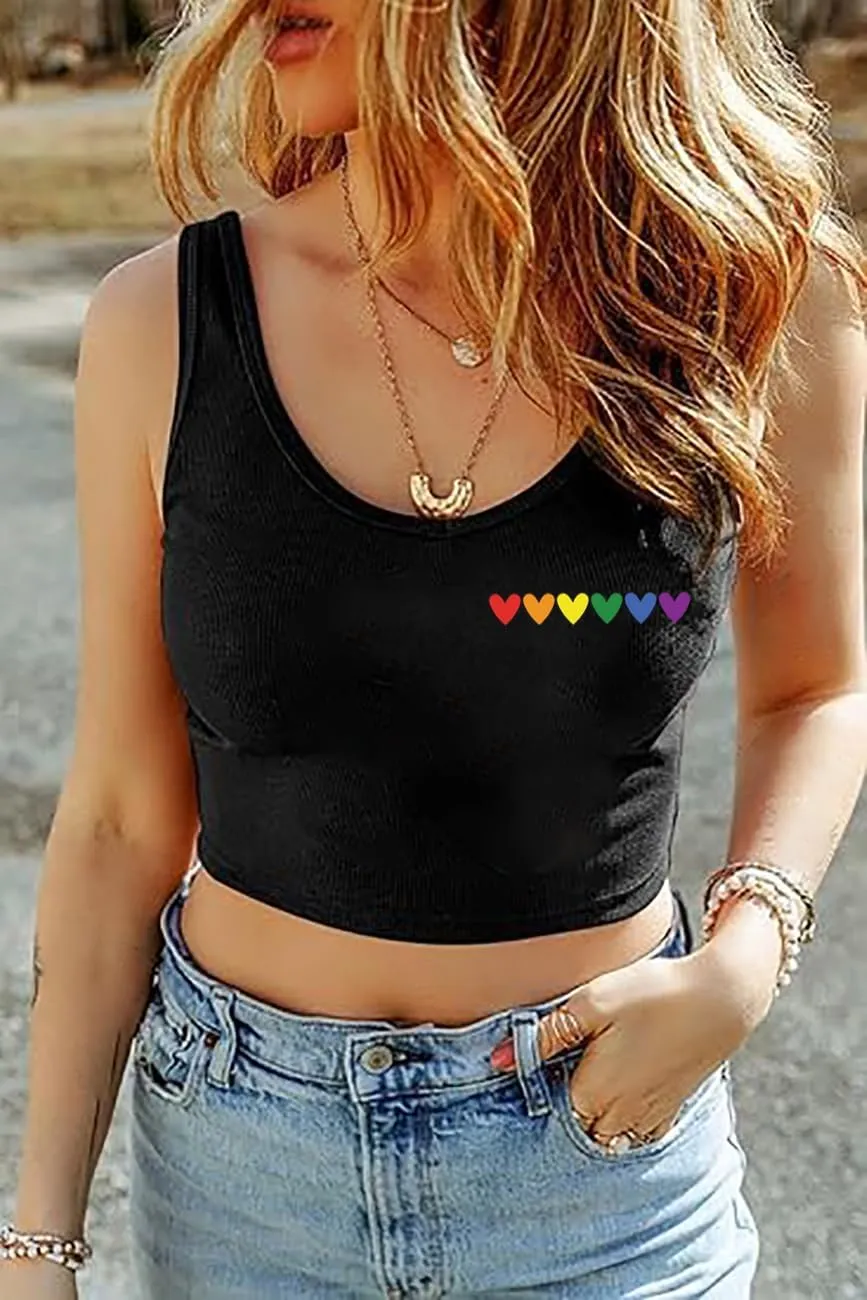 Pride Crop Tank Tops Women Cute Rainbow Hearts Graphic Tee Girls LGBT Gay Pride Crop Tops Casual Sleeveless Tshirt