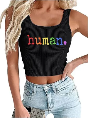 Pride Crop Tank Tops Women Cute Rainbow Hearts Graphic Tee Girls LGBT Gay Pride Crop Tops Casual Sleeveless Tshirt