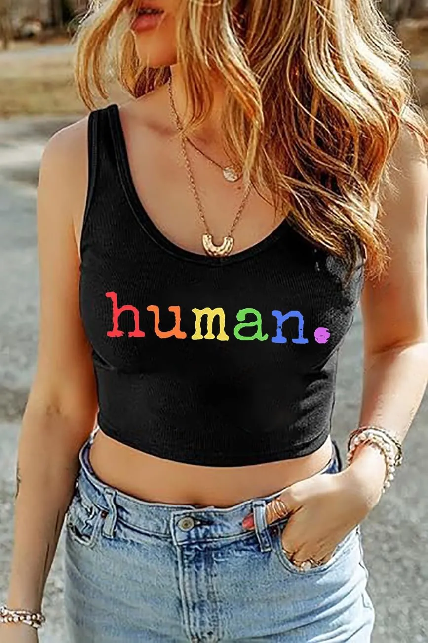Pride Crop Tank Tops Women Cute Rainbow Hearts Graphic Tee Girls LGBT Gay Pride Crop Tops Casual Sleeveless Tshirt