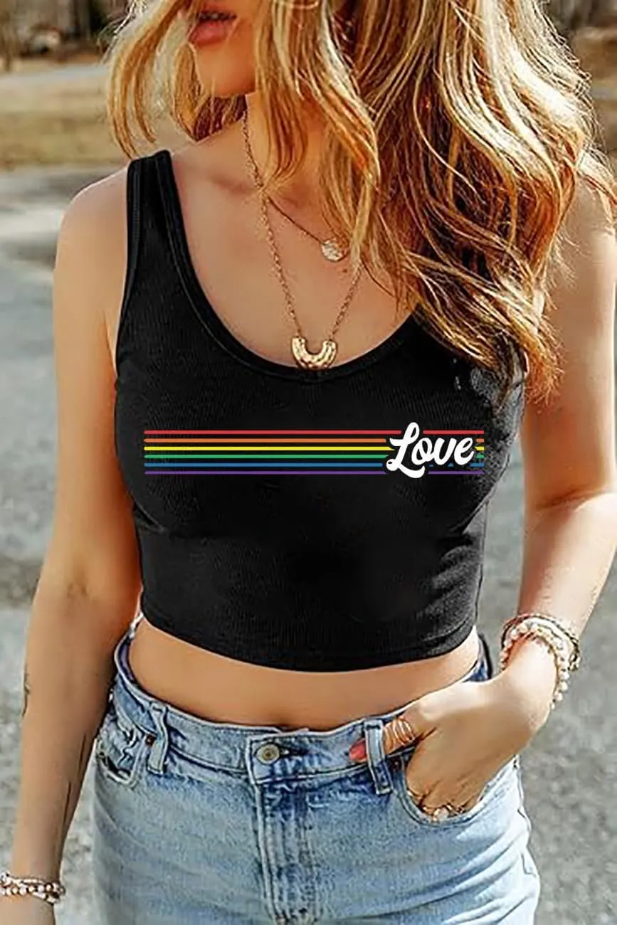 Pride Crop Tank Tops Women Cute Rainbow Hearts Graphic Tee Girls LGBT Gay Pride Crop Tops Casual Sleeveless Tshirt