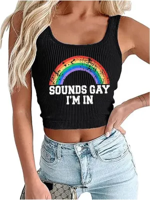 Pride Crop Tank Tops Women Cute Rainbow Hearts Graphic Tee Girls LGBT Gay Pride Crop Tops Casual Sleeveless Tshirt
