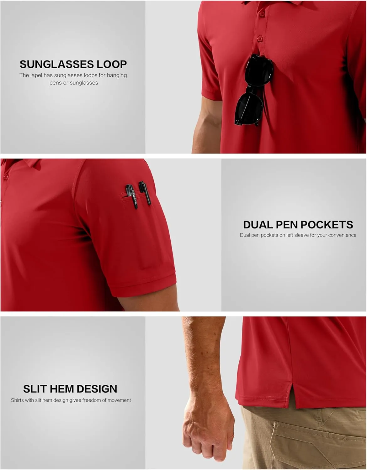 Pudolla Mens Tactical Shirts Short Sleeve Golf Work Polos Moisture Wicking Dry Collared Shirt Lightweight Polo Shirt