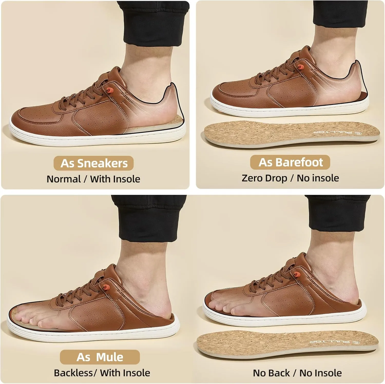 Pulltop Barefoot Wide Toe Box Shoes for Men - Minimalist Barefoot Dress Shoes Sneakers Zero Drop Slip on Walking Non Slip Shoes for Men