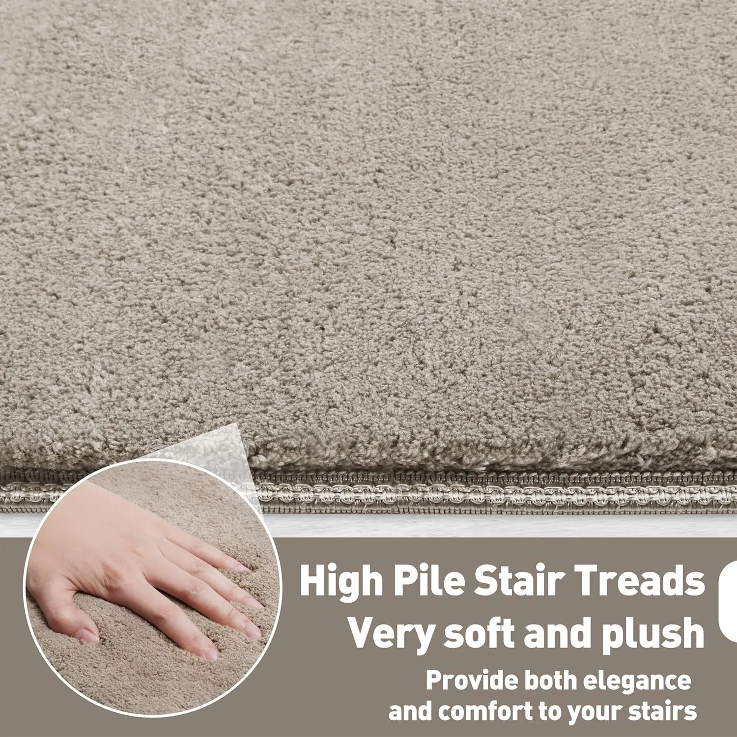 PURE ERA Carpet Stair Treads Ultra Plush 9.5" X 30"Soft Bullnose Indoor Stair Protectors Pet-Friendly Non-Slip Skid Resistant Tape Free Washable Reusable(2 Pieces, Cream Gray)