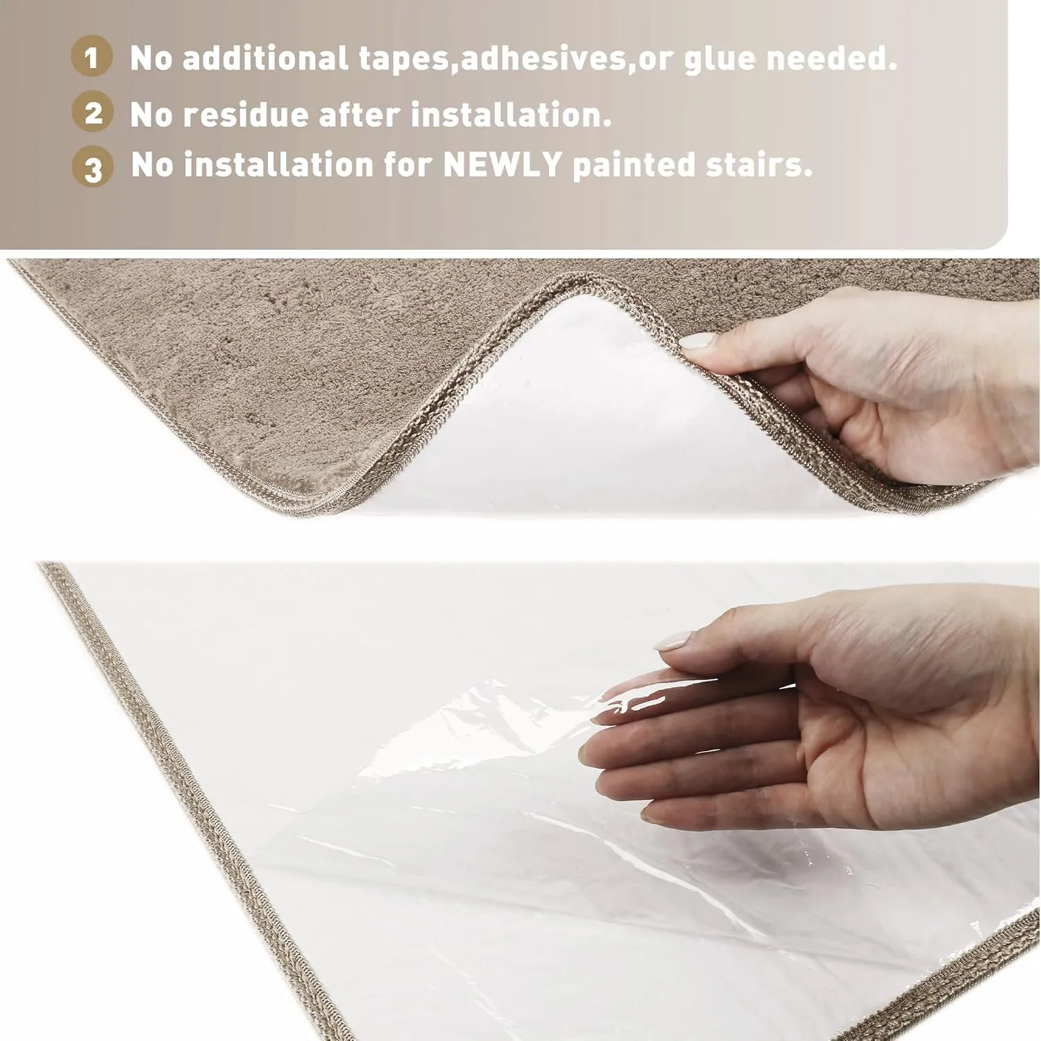 PURE ERA Carpet Stair Treads Ultra Plush 9.5" X 30"Soft Bullnose Indoor Stair Protectors Pet-Friendly Non-Slip Skid Resistant Tape Free Washable Reusable(2 Pieces, Cream Gray)