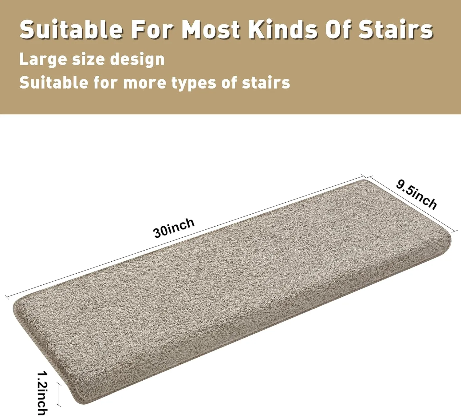 PURE ERA Carpet Stair Treads Ultra Plush 9.5" X 30"Soft Bullnose Indoor Stair Protectors Pet-Friendly Non-Slip Skid Resistant Tape Free Washable Reusable(2 Pieces, Cream Gray)