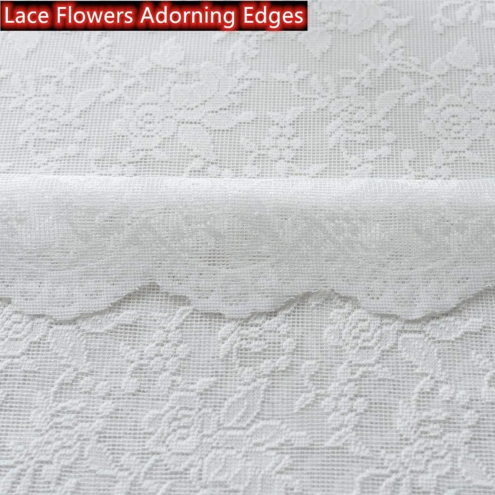Pure White Floral Rose Vintage Lace Sheer Curtains Panel 63 Long - Rod Pocket Luxury Retro Sheer Country Window Sheer Knitted Lace Curtain Drapes for Living Room, 52 x 63 inch Length, 2 Panels, White