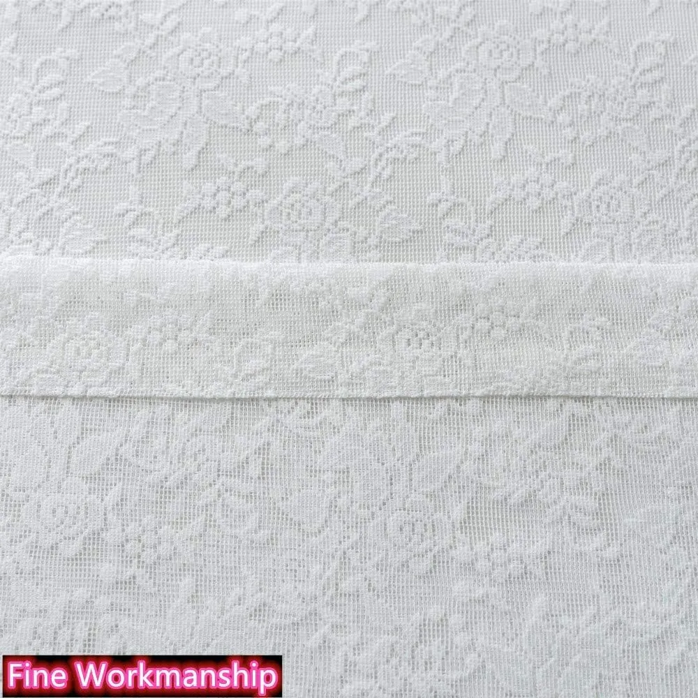Pure White Floral Rose Vintage Lace Sheer Curtains Panel 63 Long - Rod Pocket Luxury Retro Sheer Country Window Sheer Knitted Lace Curtain Drapes for Living Room, 52 x 63 inch Length, 2 Panels, White
