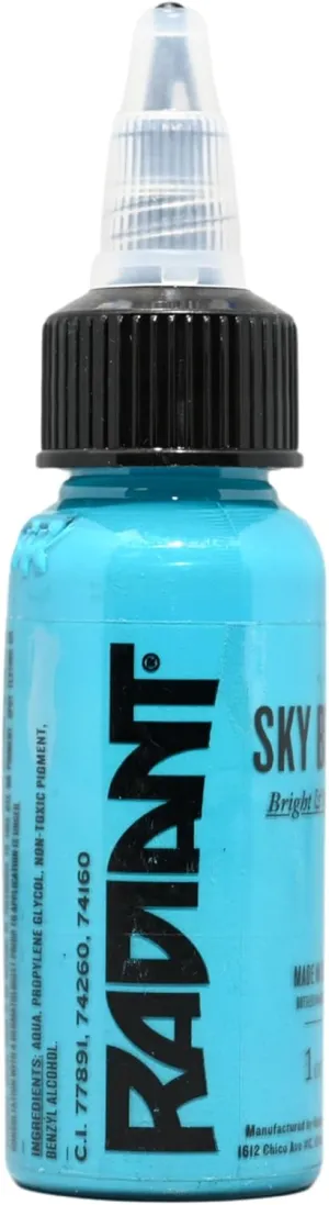 Radiant Colors Sky Blue Tattoo Ink 1oz Bright Airy Blue Tone for Highlights and Cool Color Effects