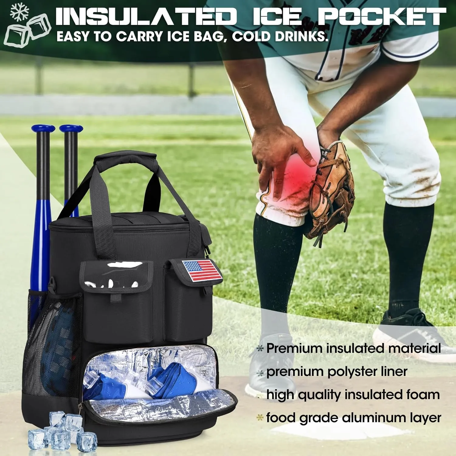 RAINSMORE Baseball Bucket Bag Baseball Coaches Accessories Organizer with Insulation Pocket Tactical Softball Bag with Anti-Slip Bottom, Multiple Pockets for Bat, Gloves, Scoreboards