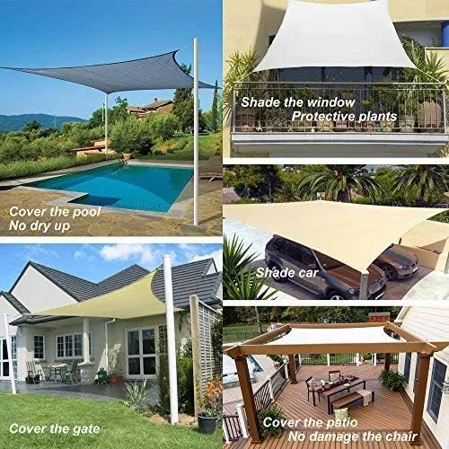 Rectangle Sun Shade Sail Canopy, 8' x 10' Patio Shade Cloth Outdoor Cover - Sunshade Fabric Awning Shelter for Pergola Backyard Garden Carport (Sand)