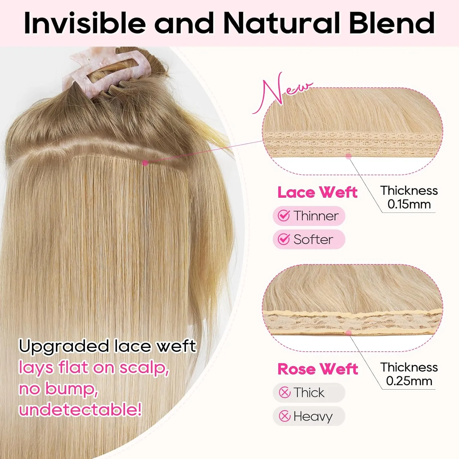 REECHO Clip in Hair Extensions - 4PCS 14" Short Beach Wavy Hairpieces - Invisible Lace Weft - Natural Soft - Black