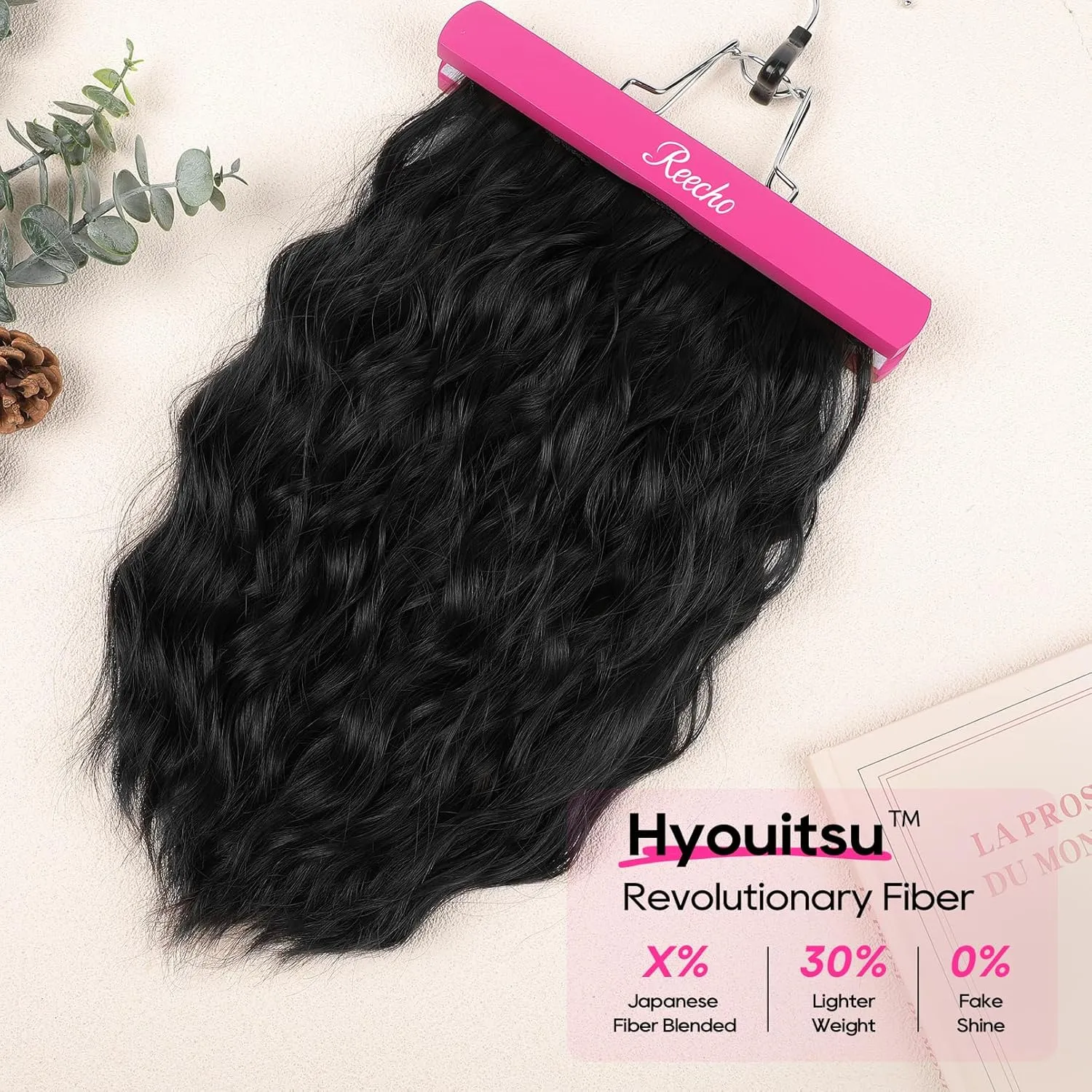 REECHO Clip in Hair Extensions, 4PCS Short Wavy Hair Extensions 14" Invisible Lace Weft Natural Soft Hairpieces for Women Black