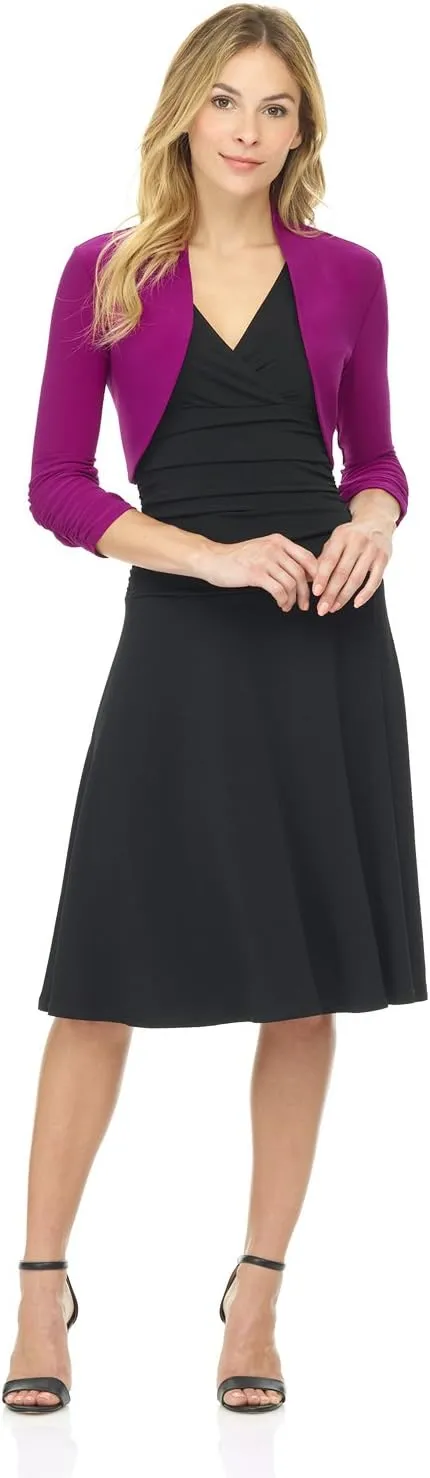 Rekucci Women's Chic Soft Knit Stretch Bolero Shrug with Ruched Sleeves