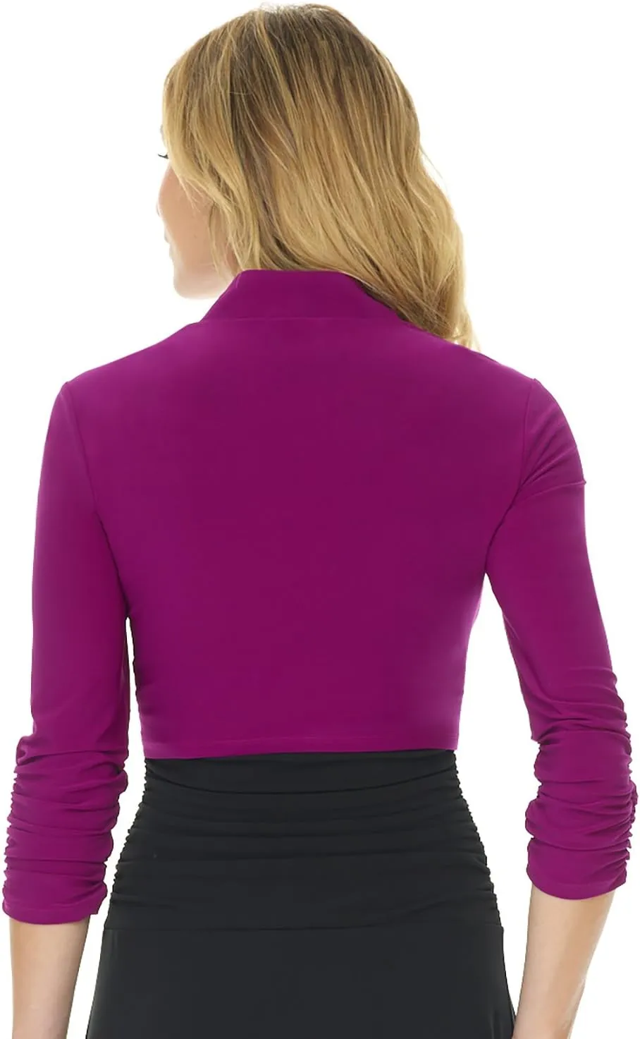 Rekucci Women's Chic Soft Knit Stretch Bolero Shrug with Ruched Sleeves