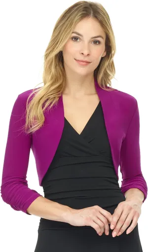 Rekucci Women's Chic Soft Knit Stretch Bolero Shrug with Ruched Sleeves