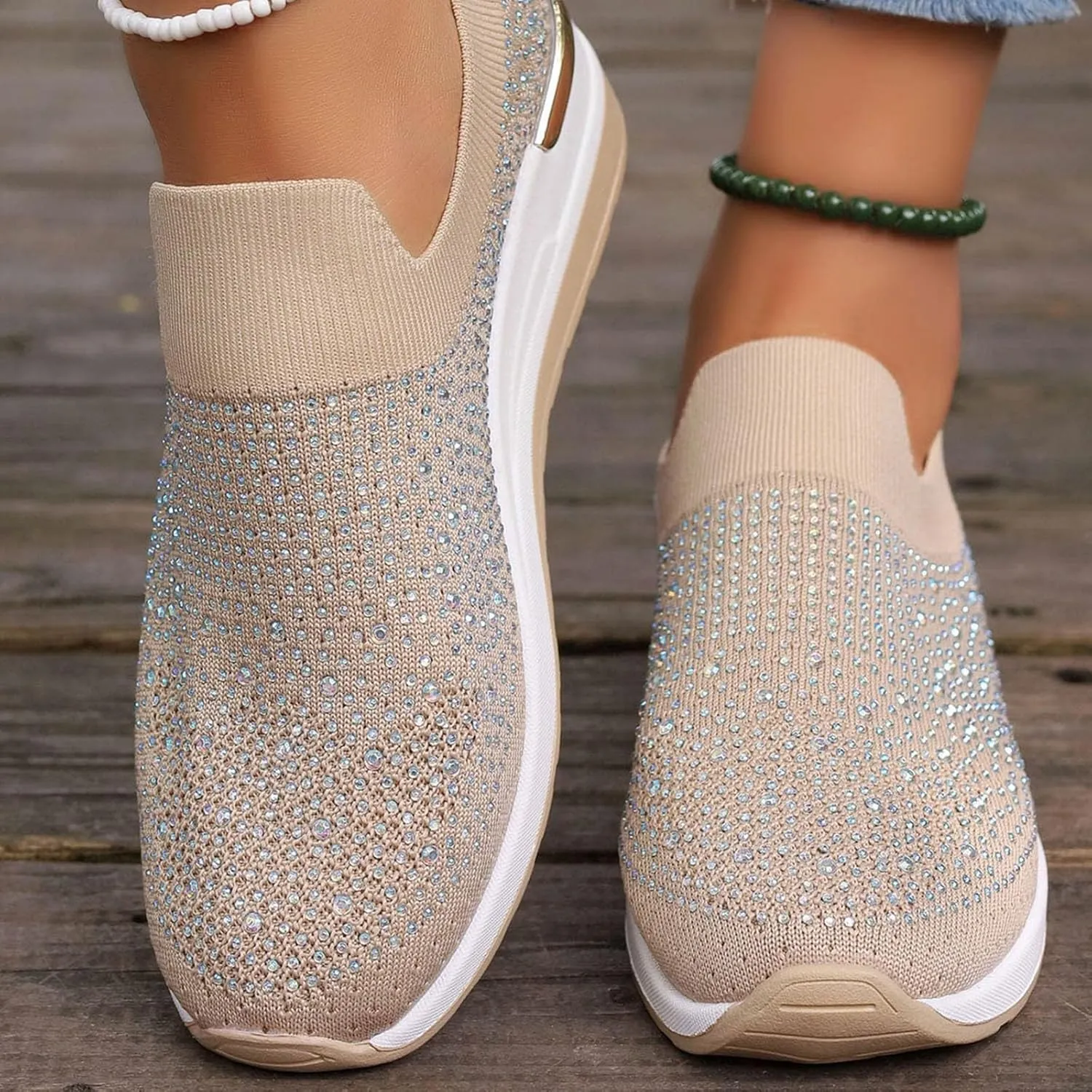 Rhinestone Sneakers for Women 2025,Women's Rhinestone Mesh Slip-On Walking Shoes Fashion Breathable Spakle Glitter Sneaker Orthopedic Wedge Lightweight Shoes Sparkly Bling Loafer