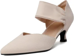 RIBONGZ Kitten Heels for Women Closed Toe Comfortable Low Heels Pointed Toe Sexy Slip on Pumps Bridal Party Dressy Shoes