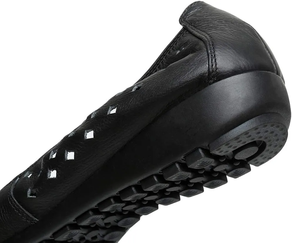 rismart Women's Hollow Comfort Slip On Leather Ballets Flats Shoes