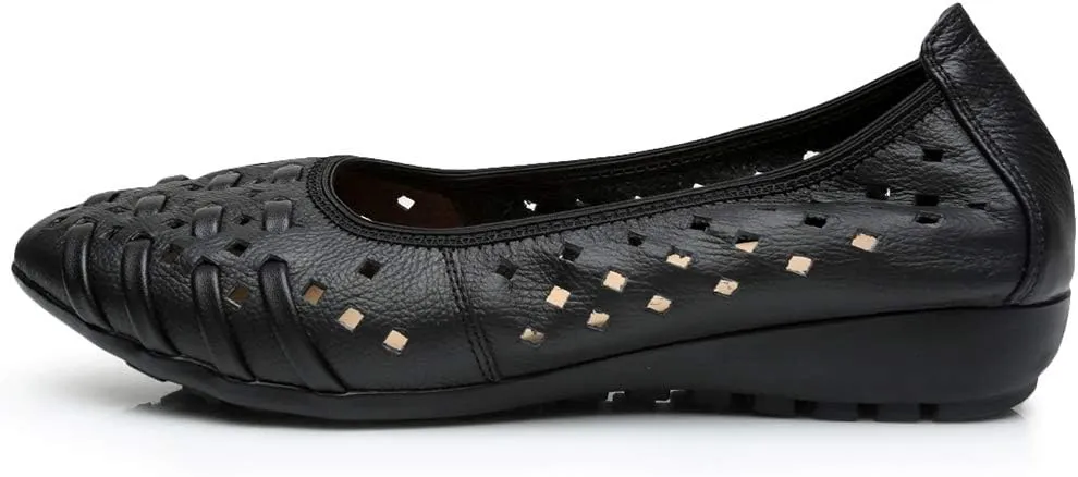 rismart Women's Hollow Comfort Slip On Leather Ballets Flats Shoes
