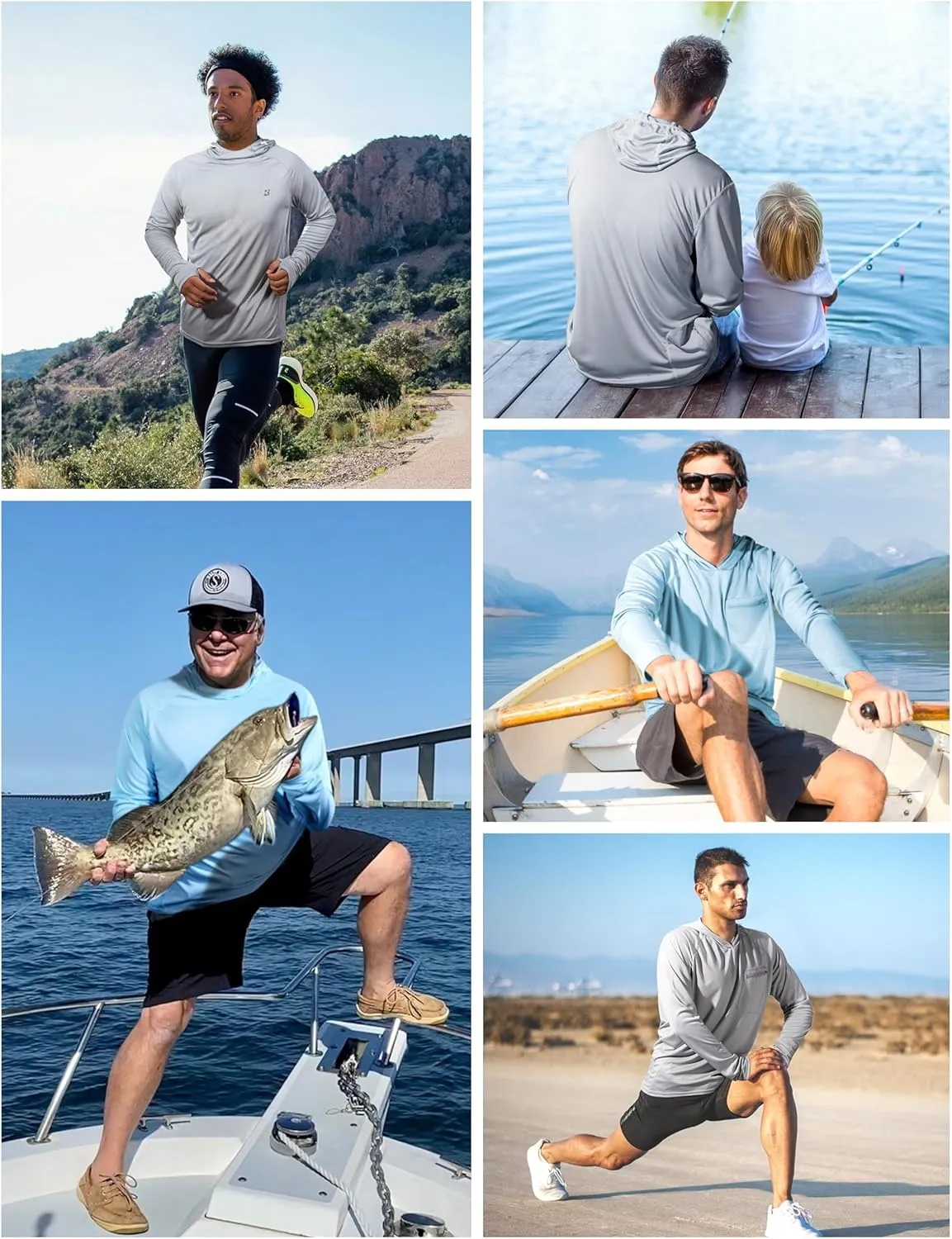Roadbox UPF 50  Sun Protection Hoodie Shirt, Outdoor Fishing SPF UV Long Sleeve Shirts, Quick Dry Hiking Running Rash Guard