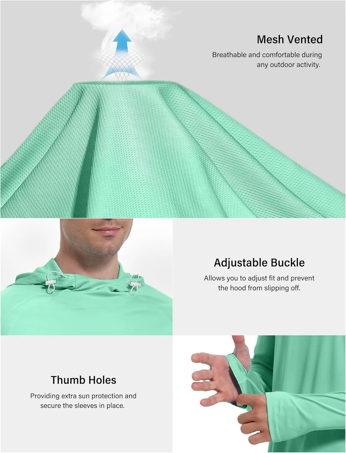 Roadbox UPF 50  Sun Protection Hoodie Shirt, Outdoor Fishing SPF UV Long Sleeve Shirts, Quick Dry Hiking Running Rash Guard