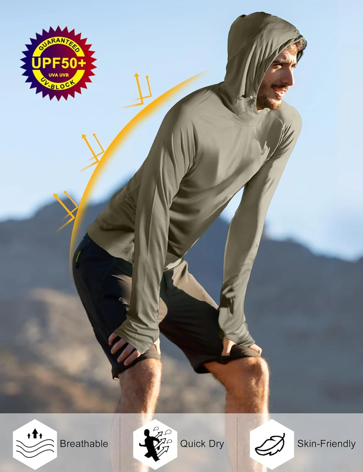 Roadbox UPF 50  Sun Protection Hoodie Shirt, Outdoor Fishing SPF UV Long Sleeve Shirts, Quick Dry Hiking Running Rash Guard
