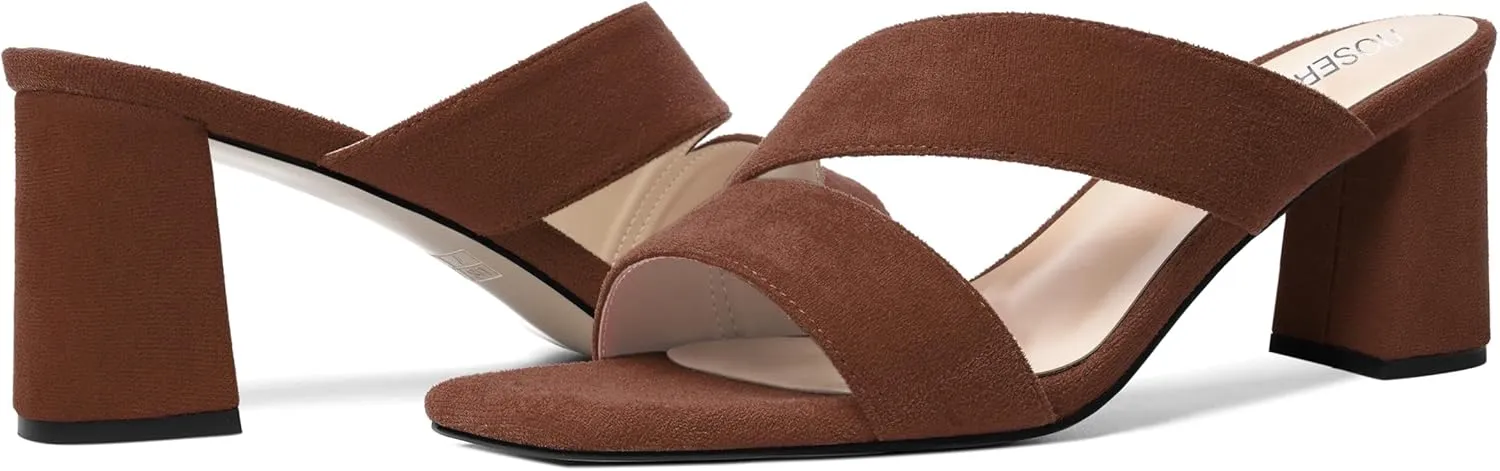 ROSERWISH Womens Open Toe Comfortable Suede Dating Slip On Casual Block Mid Heel Heeled Sandals 2.5 Inch