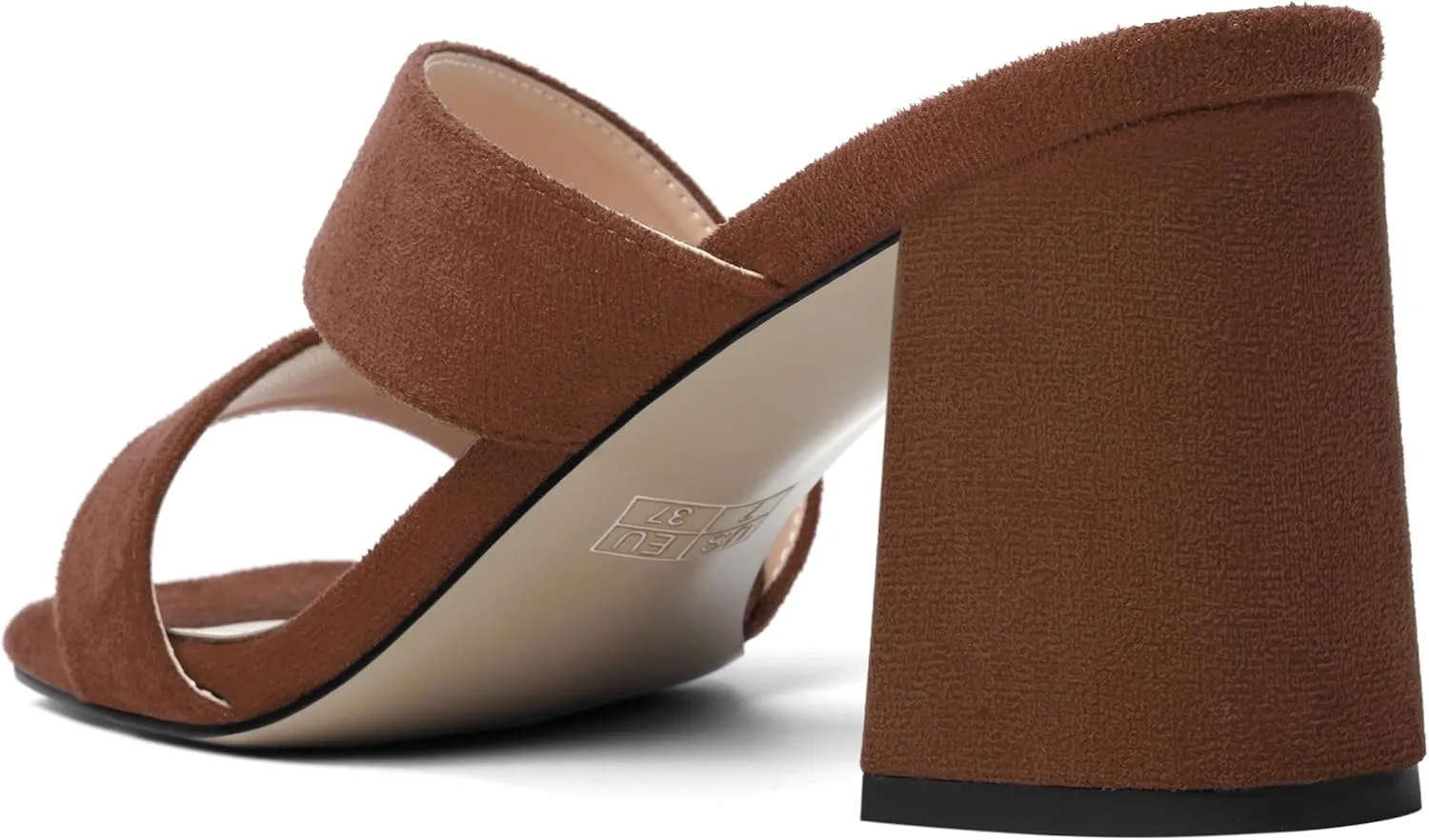 ROSERWISH Womens Open Toe Comfortable Suede Dating Slip On Casual Block Mid Heel Heeled Sandals 2.5 Inch