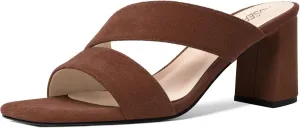 ROSERWISH Womens Open Toe Comfortable Suede Dating Slip On Casual Block Mid Heel Heeled Sandals 2.5 Inch