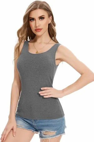 Rosyline Tank Tops for Women with Built in Bra Sleeveless Ribbed Shirts Scoop Neck Slim Fitted Top