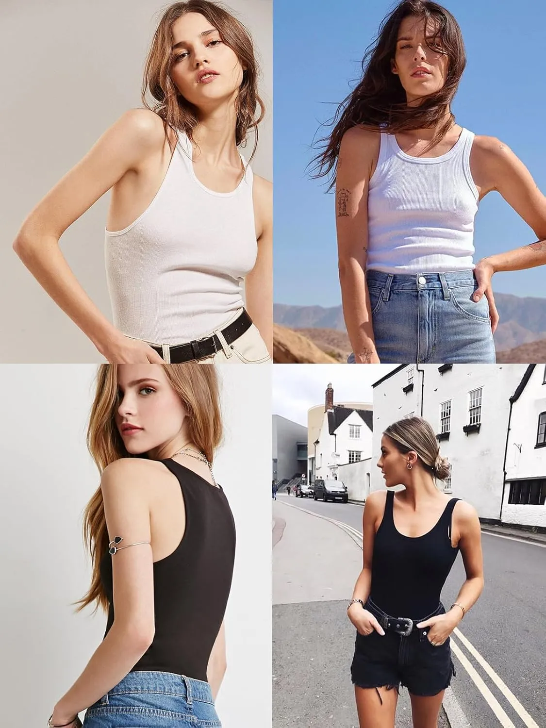Rosyline Tank Tops for Women with Built in Bra Sleeveless Ribbed Shirts Scoop Neck Slim Fitted Top