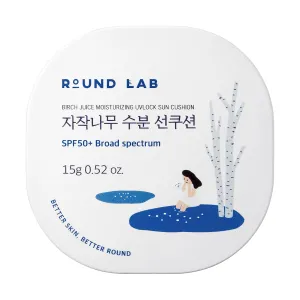 Round Lab Birch Juice Moisturizing UV Lock Sun Cushion, SPF50  Broad Spectrum, 0.52 oz | Mineral Sunscreen for Sensitive Skin, Clean, Non-Toxic UV Protection for On-the-Go, Moisturizing&No White Cast