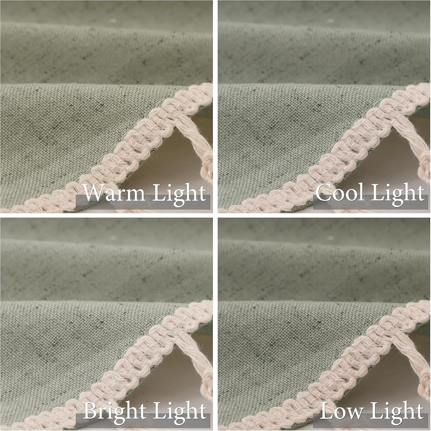 Sage Green Linen Textured Curtains 63 Inches Long 2 Panels Boho Farmhouse Semi Sheer Window Curtains Tassels Back Tab Neutral Light Filtering Chic Curtain Drapes for Living Room Bedroom 52x63