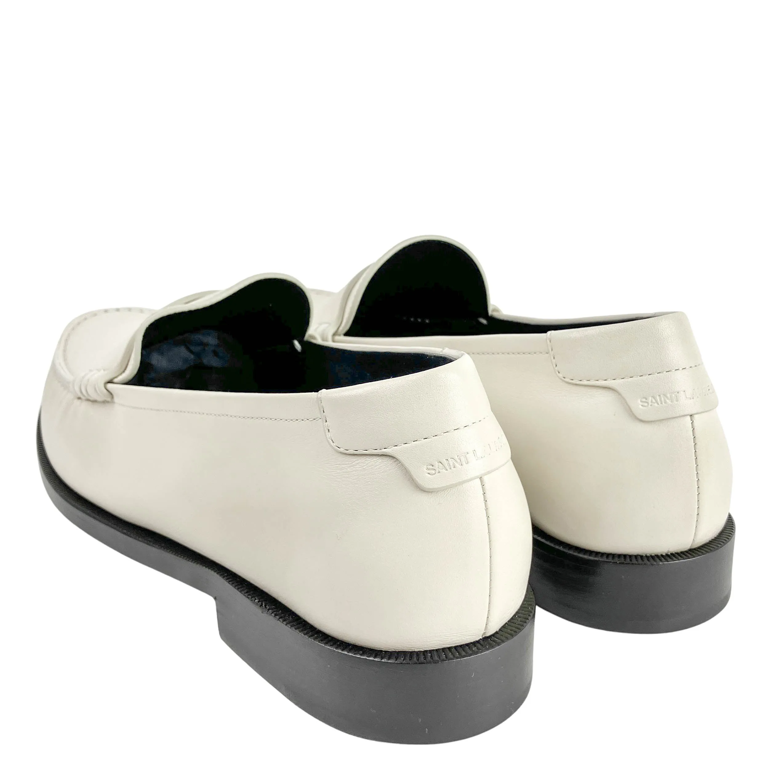 Saint Laurent Leather Loafers in Pearl