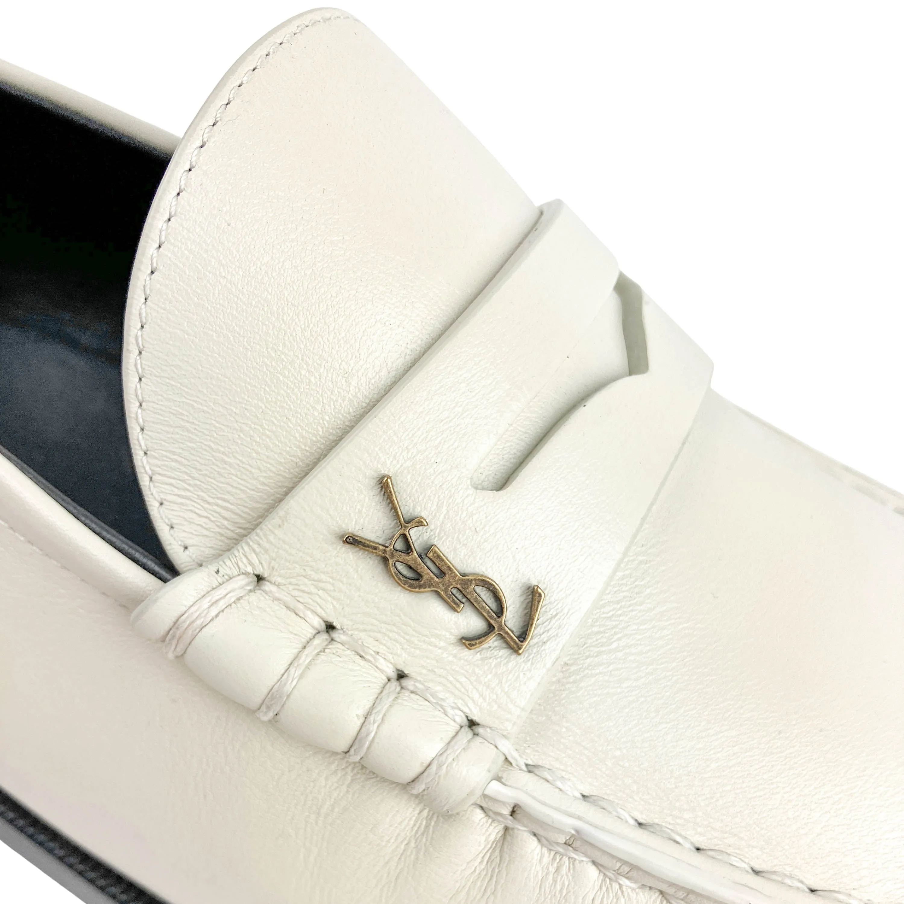 Saint Laurent Leather Loafers in Pearl