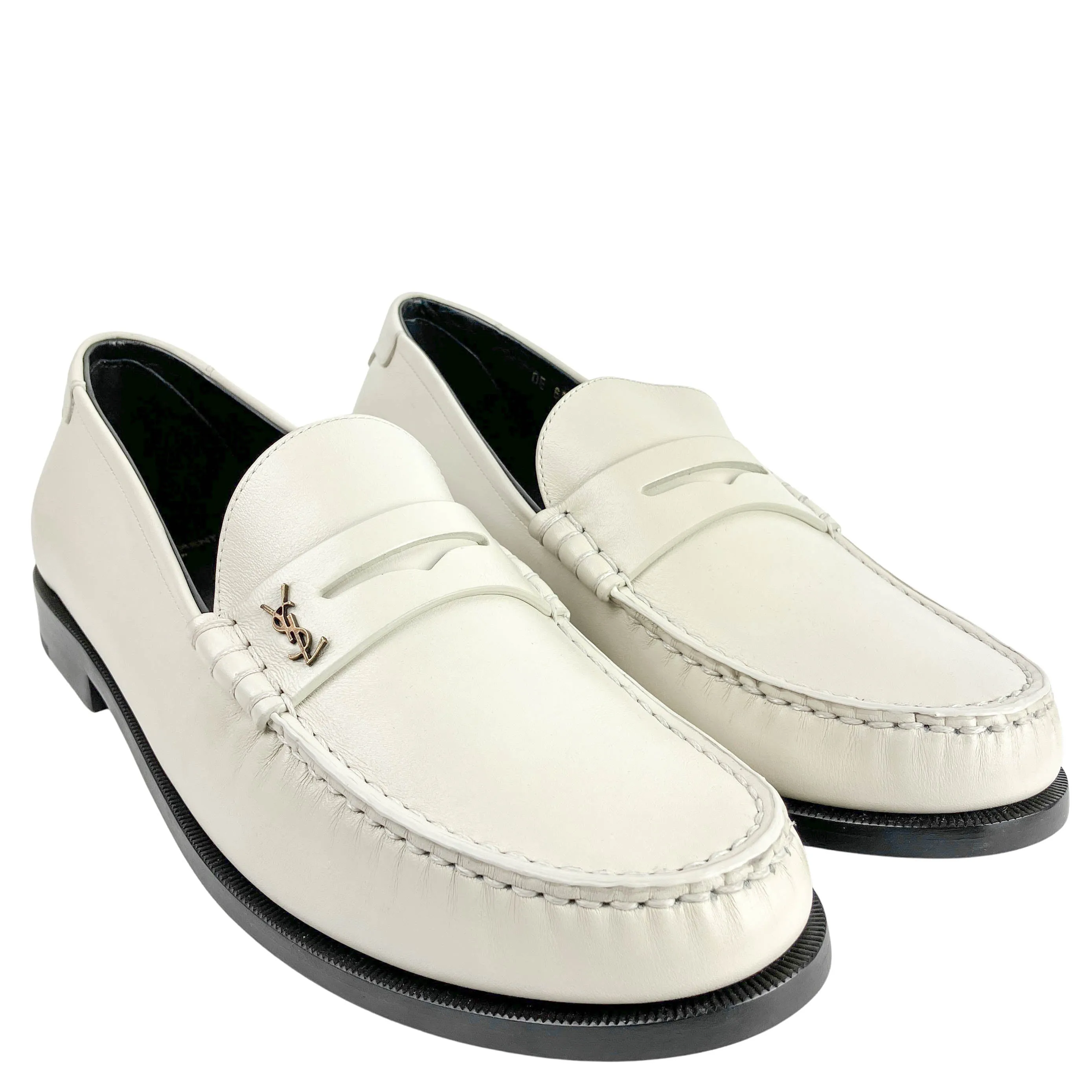 Saint Laurent Leather Loafers in Pearl