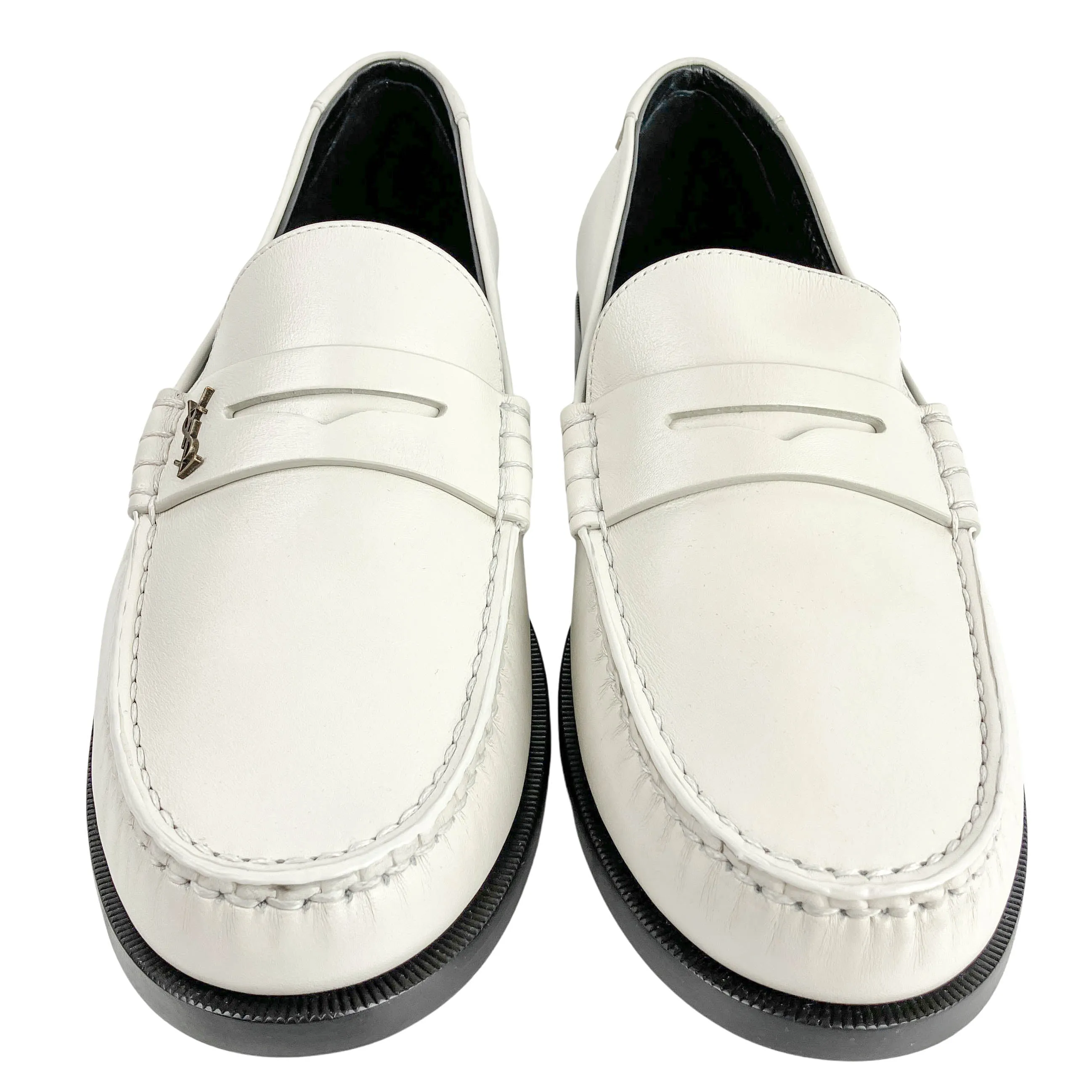 Saint Laurent Leather Loafers in Pearl