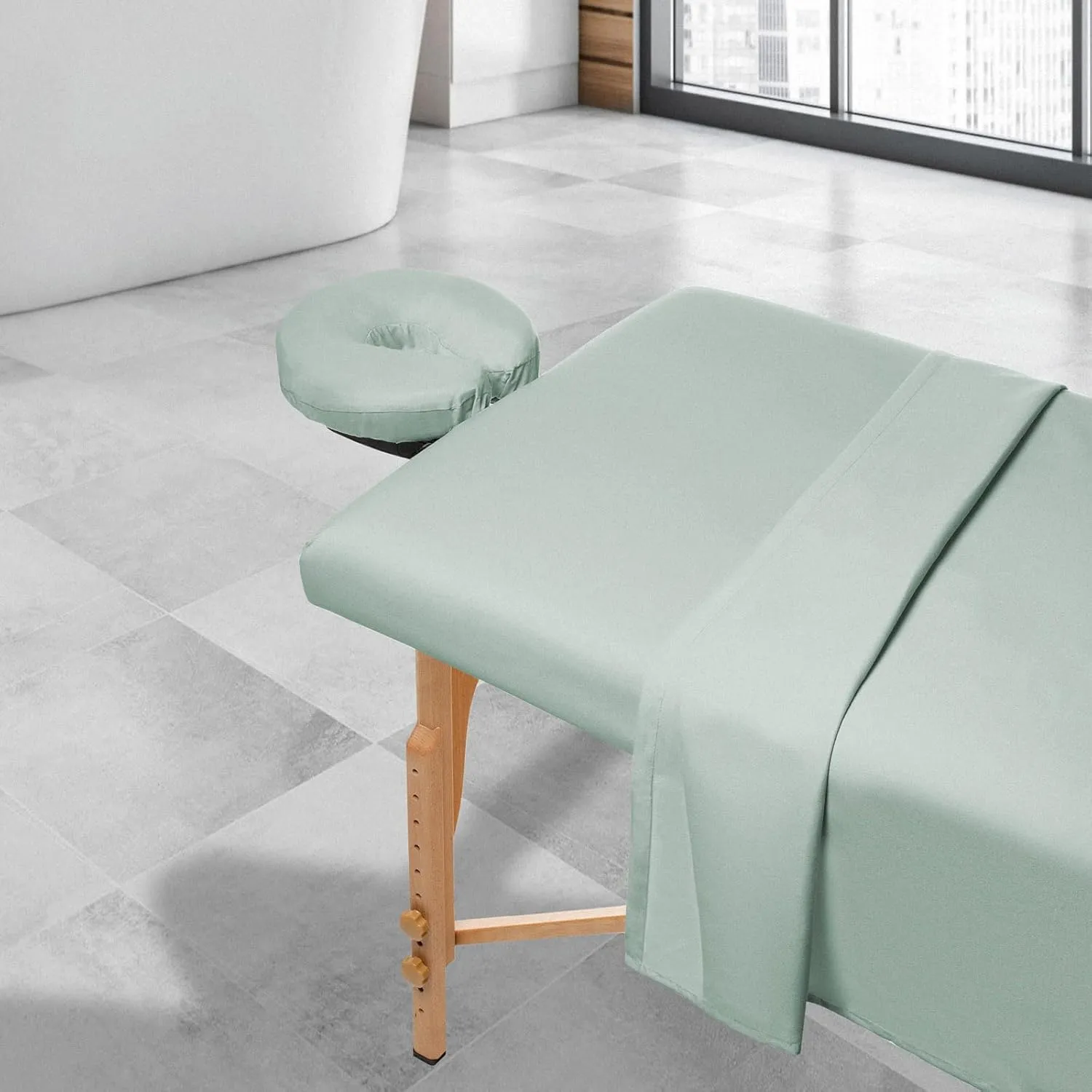 Saloniture 3-Piece Flannel Massage Table Sheet Set - Soft Cotton Facial Bed Cover - Includes Flat and Fitted Sheets with Face Cradle Cover - Seafoam Green