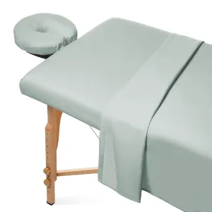 Saloniture 3-Piece Flannel Massage Table Sheet Set - Soft Cotton Facial Bed Cover - Includes Flat and Fitted Sheets with Face Cradle Cover - Seafoam Green