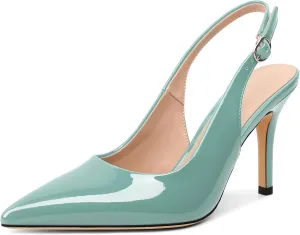 SAMMITOP Women's Pointed Toe Slingback Pumps Buckle Strap High Heels Stilettos Slip On Party Prom Dress Shoes 3.5 Inch