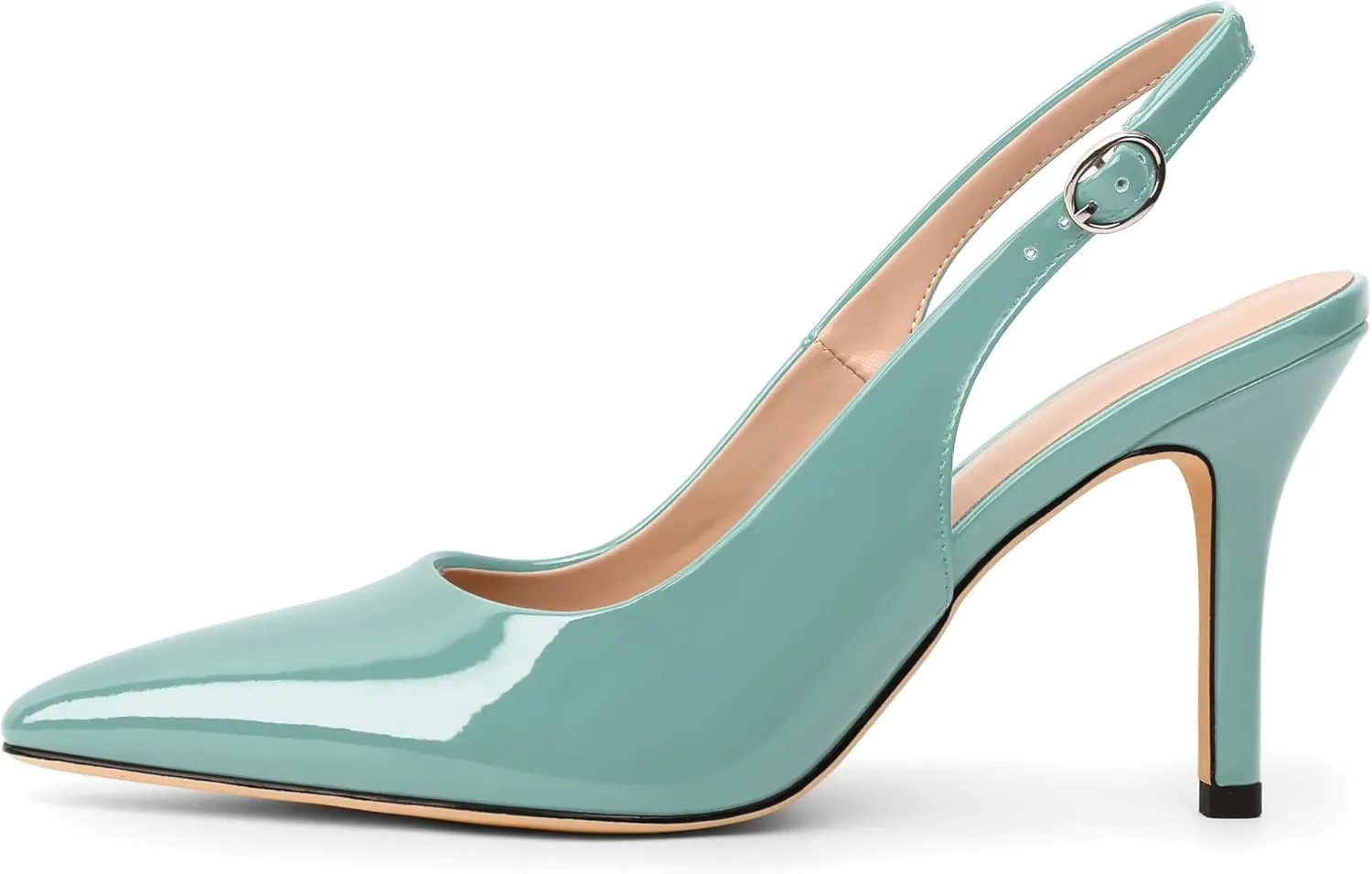 SAMMITOP Women's Pointed Toe Slingback Pumps Buckle Strap High Heels Stilettos Slip On Party Prom Dress Shoes 3.5 Inch