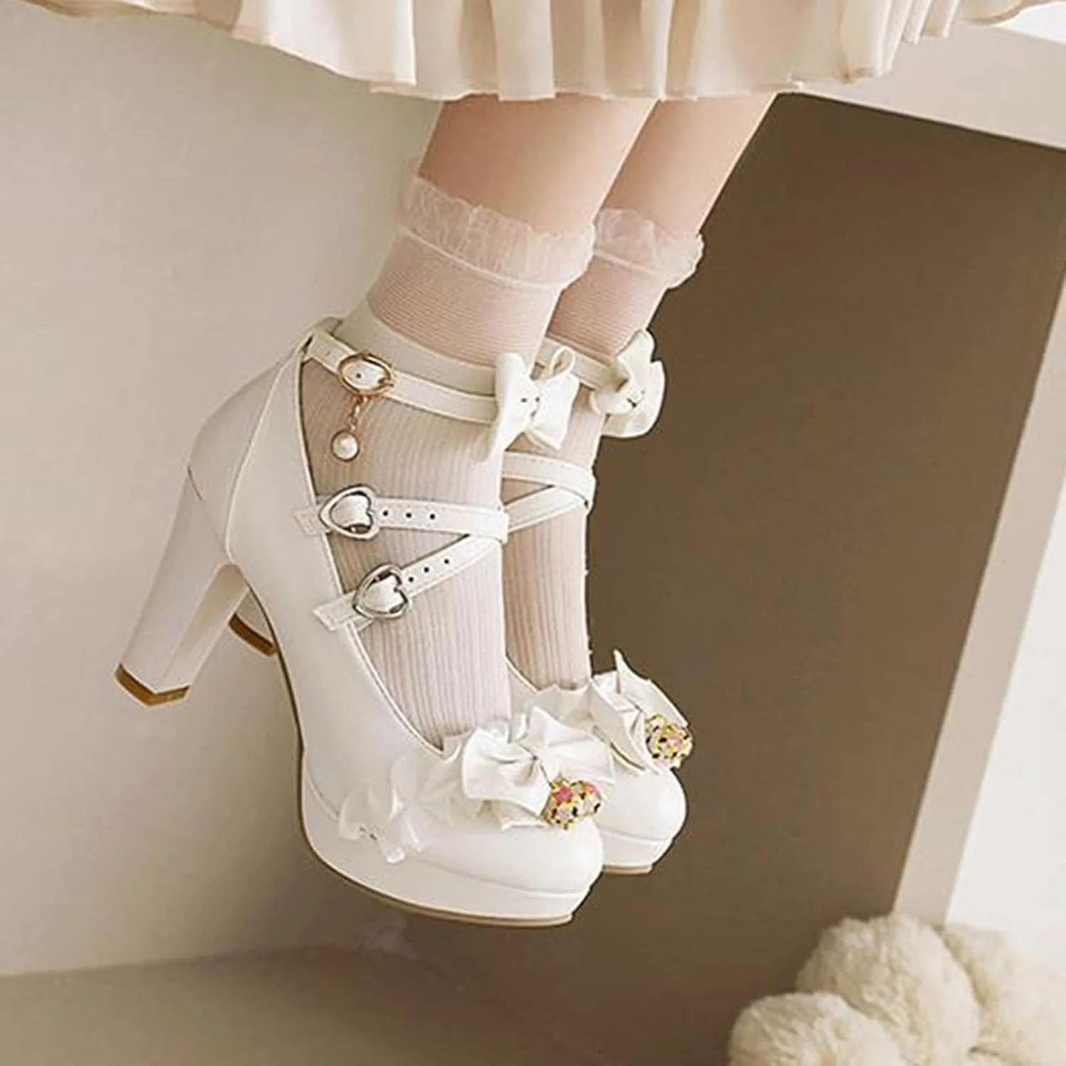 Sandals Sweet And Fresh Lace Bow Thick Sole Ladies Fairy High Heel Sandals Slides for Women Comfort