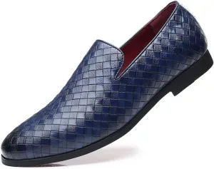 Santimon Men's Woven Moccasin Smoking Loafers Dress Casual Easy Slip-On Leather Formal Lightweight Driving Walking Shoes