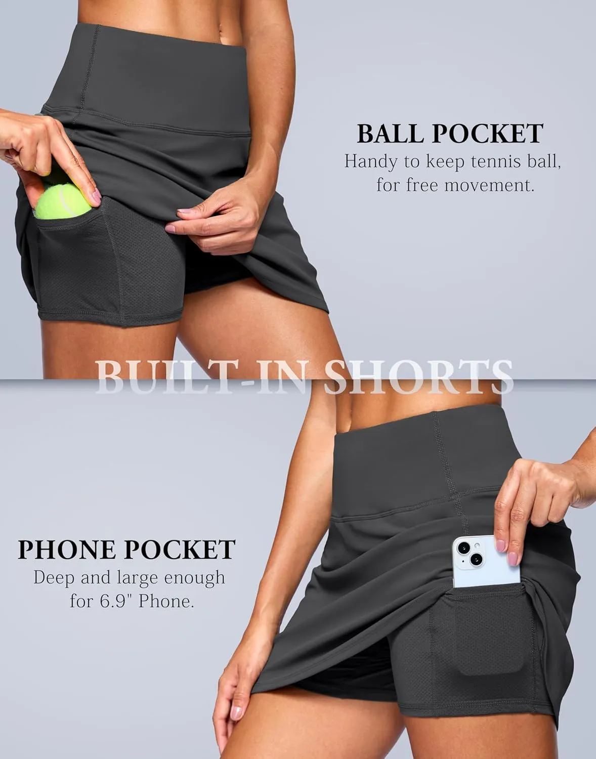 SANTINY 14" Skorts for Women with 2 Pockets High Waisted A Line Casual Pickleball Golf Skort Athletic Tennis Skirt