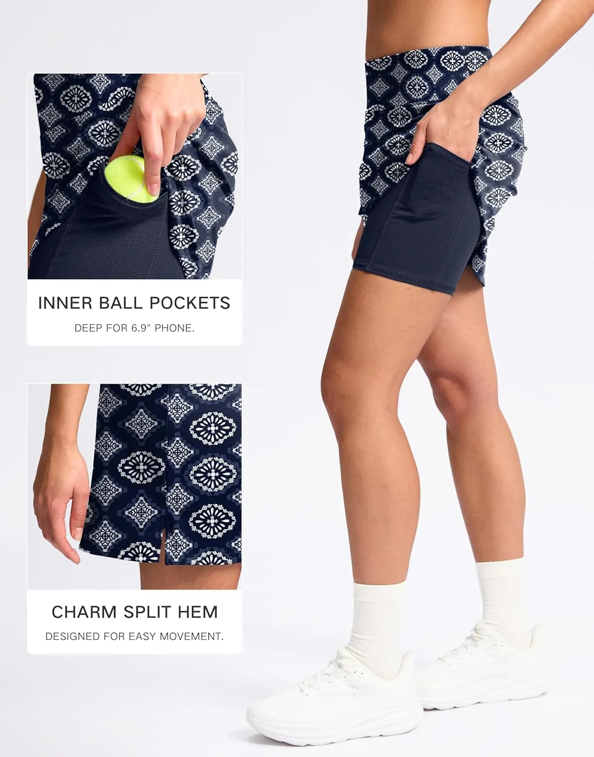 SANTINY 16" Skorts for Women with 2 Pockets High Waisted A Line Pickleball Golf Skort Casual Athletic Tennis Skirt