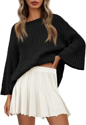 Saodimallsu Womens Oversized Sweaters 3/4 Sleeve Crew Neck Casual Loose Fit Soft Knit Tunic Sweater Tops