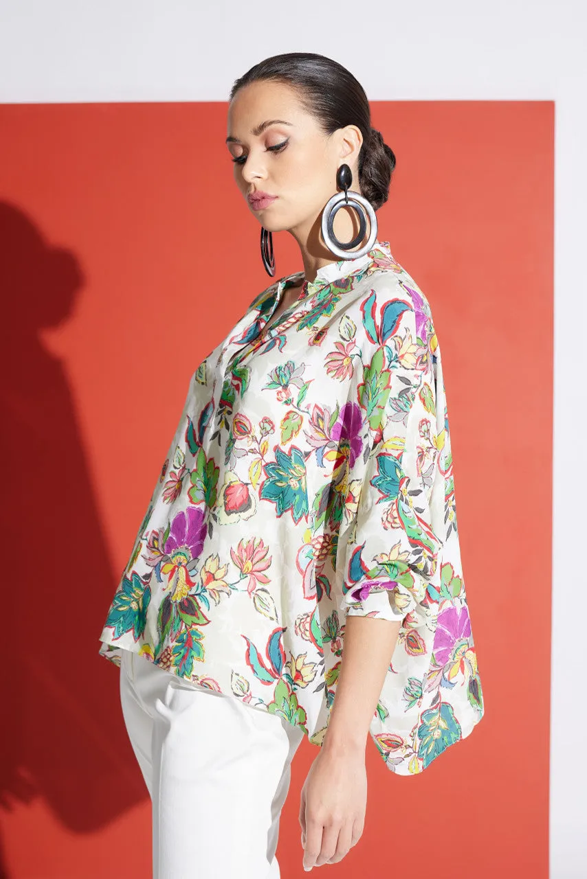 Sayuri Viscose Silk Crepê de Chine Caftan Shirt