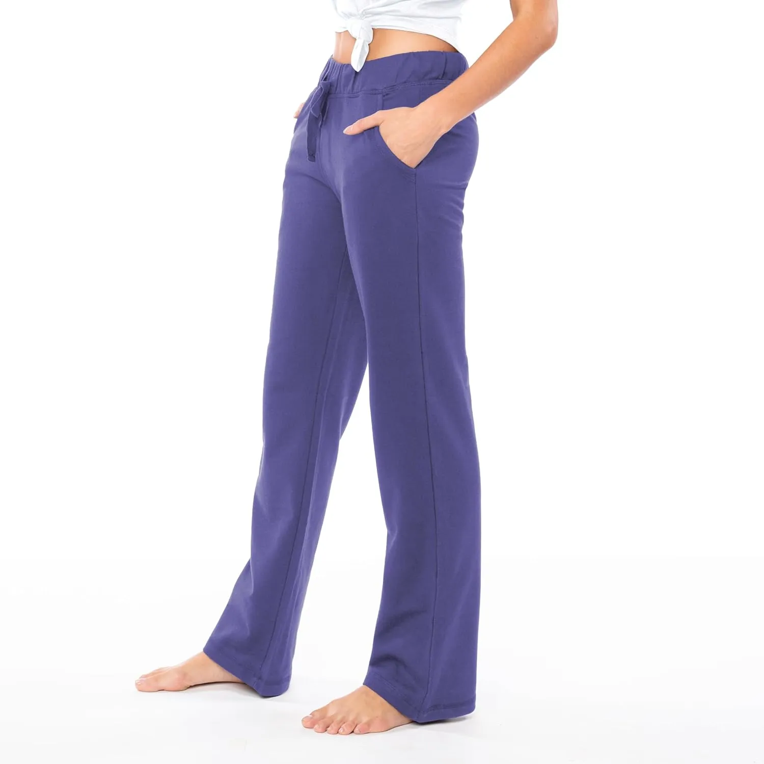 Sexy Basics Women's 2 Pack Ultra Soft French Terry Cotton Drawstring Yoga Lounge Long Pants