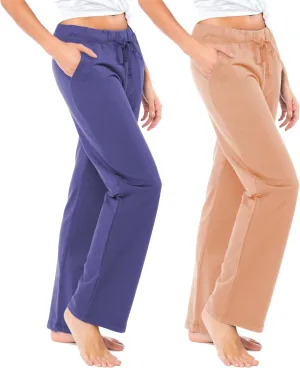 Sexy Basics Women's 2 Pack Ultra Soft French Terry Cotton Drawstring Yoga Lounge Long Pants